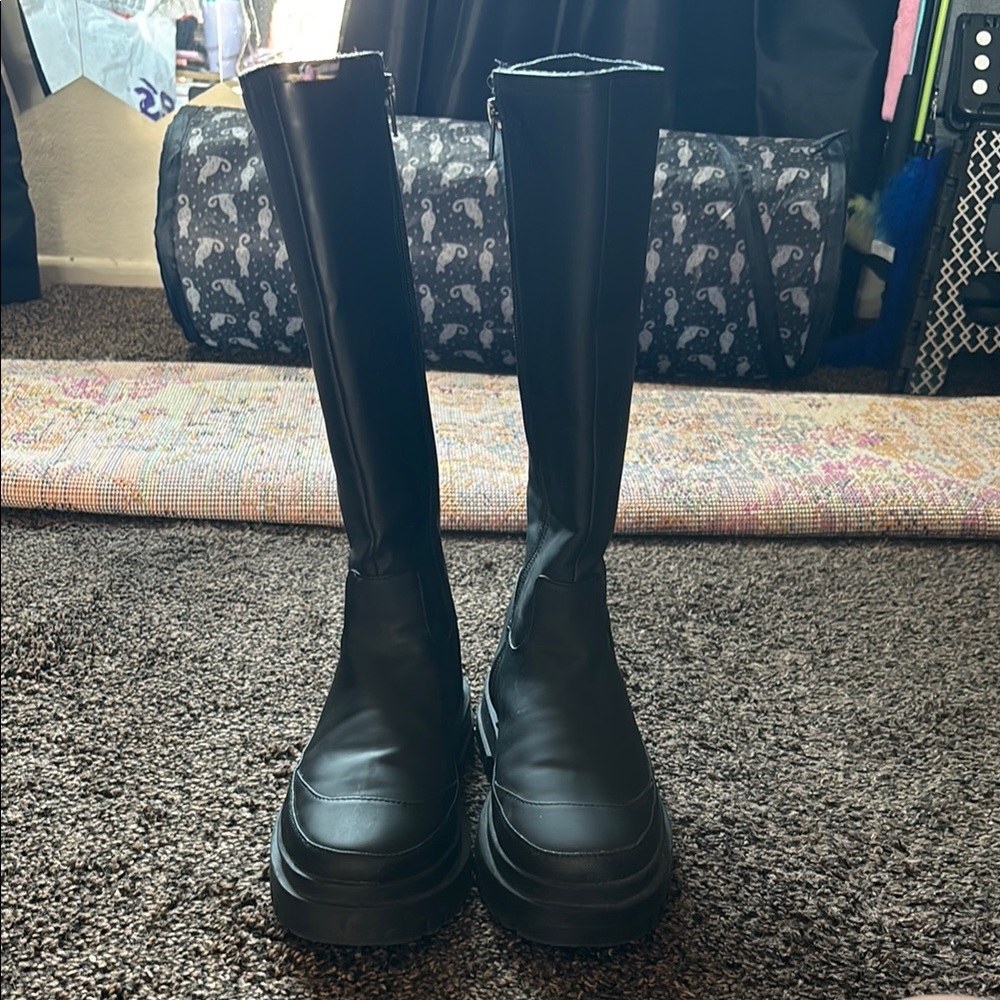 ZARA Black Knee-High Platform Boots